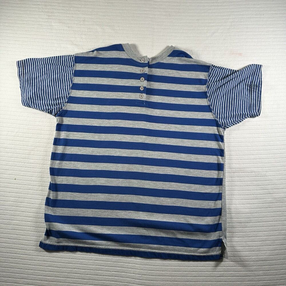 Vintage Carriage Court Mens Medium Blue Gray Striped Back Button Henley Shirt